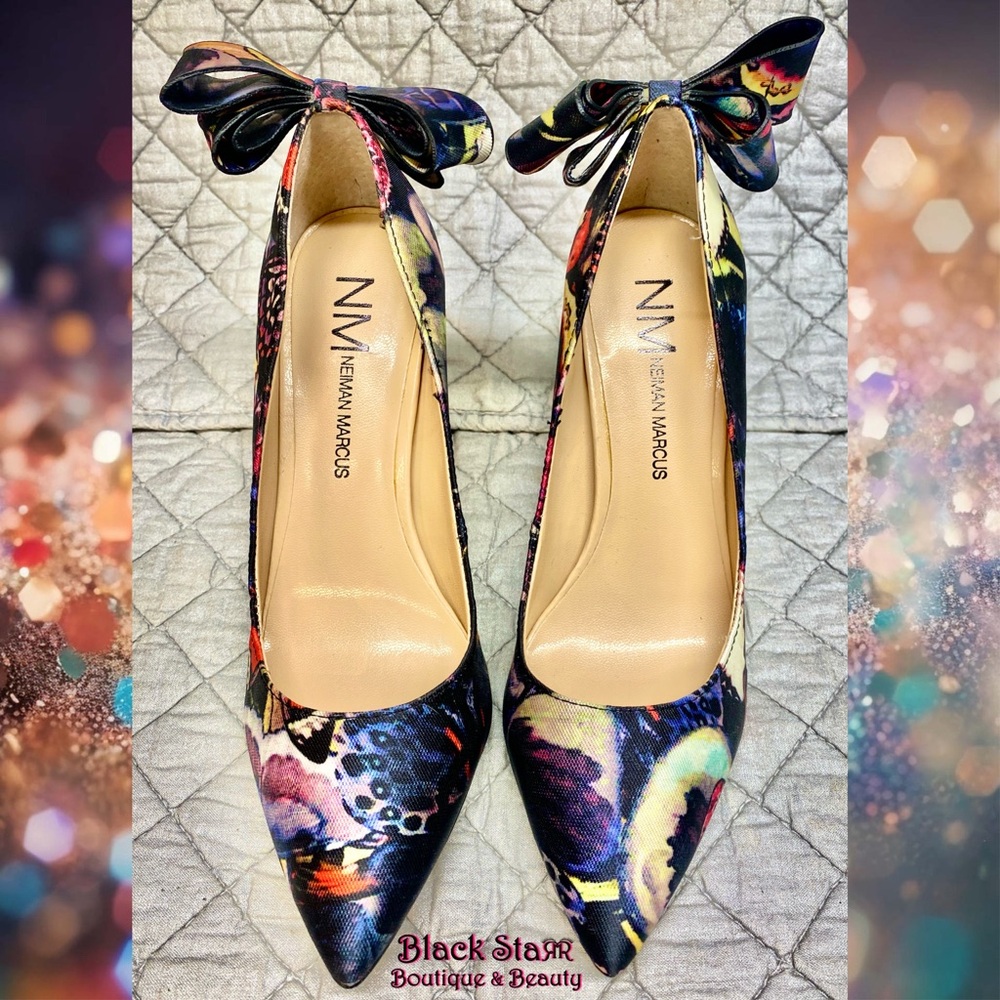 🦋Black w/colorful Butterfly pattern stilettos by Neiman Marcus. Sz 6.5 NEW